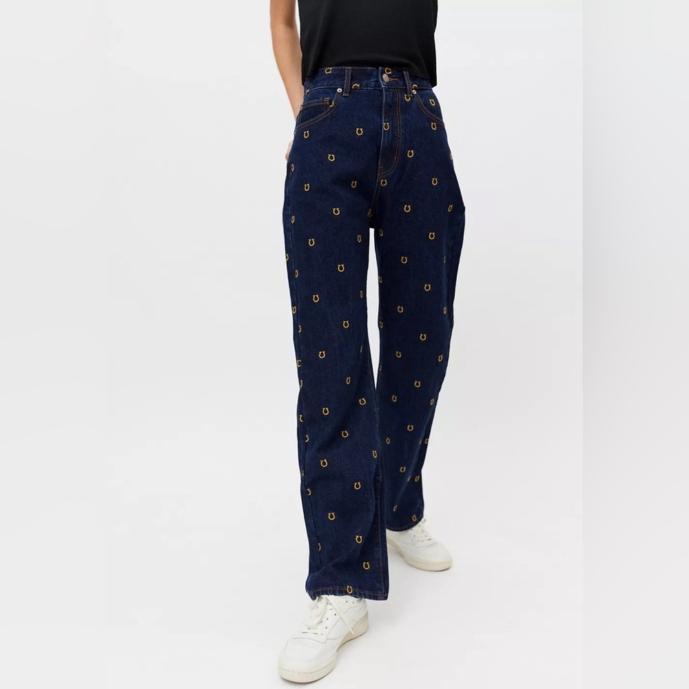 Urban Outfitters BDG High-Waisted Horseshoe Embroidered Straight Cowboy Jeans 25